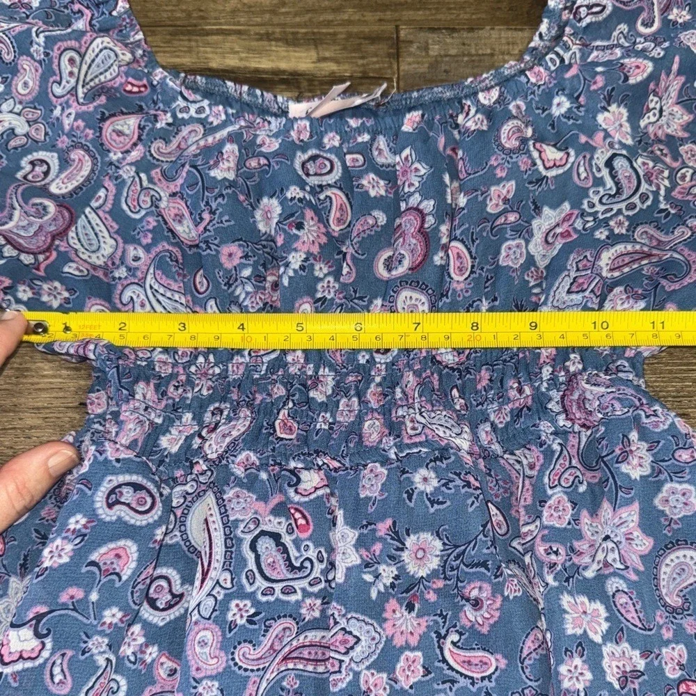 Girls Franki by Francesca's Blue Paisley Smocked Boho Dress Size M Long Sleeve